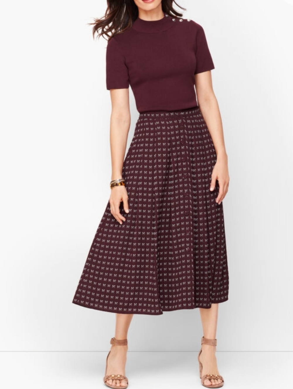 TALBOTS dotty bows midi skirt 4 P